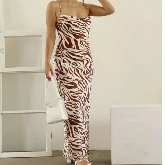 zebra print backless lace up cami dress summer vacay contemporary chic street - Picture 1 of 6